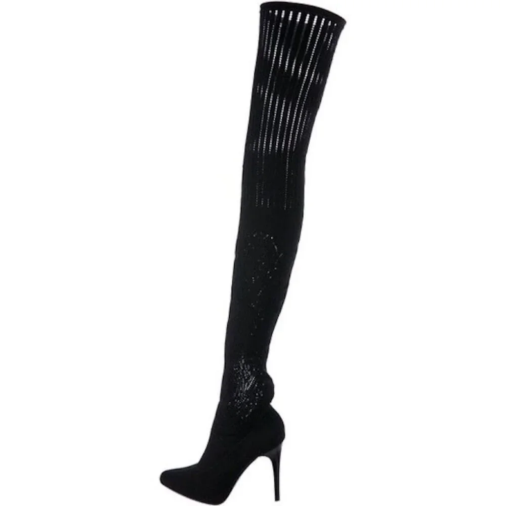 Donald J Pliner Elektra Black Crepe Elastic Over The Knee Boots RARE